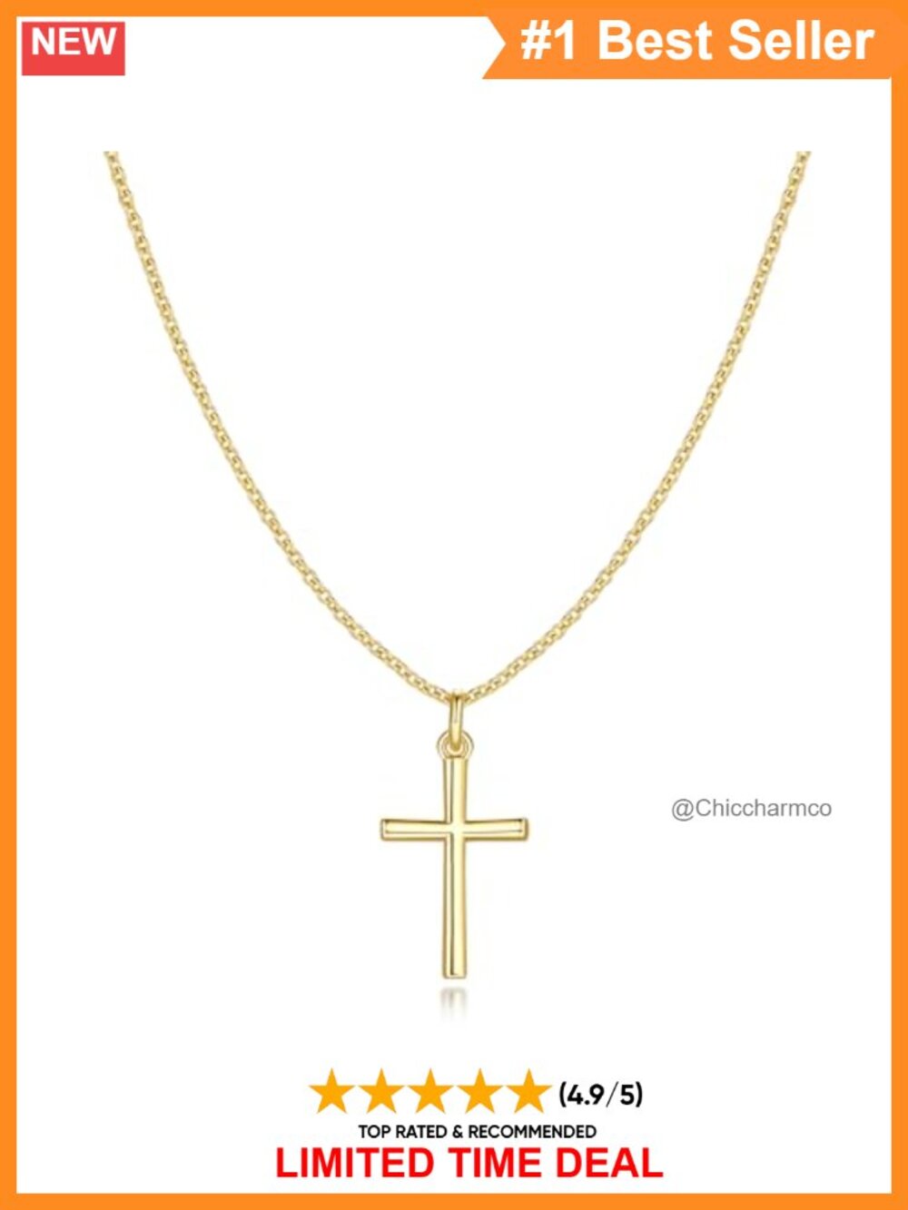 14k Gold Plated Cross Necklace O-Chain Adjustable 45+5cm Women